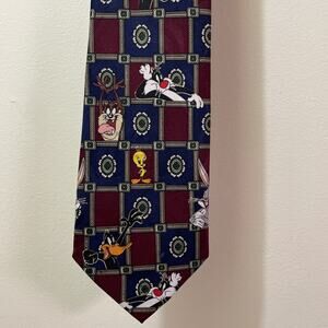 Looney Tunes 1997 Tweety Daffy Taz Bugs Bunny Characters Burgundy Red Navy 59"